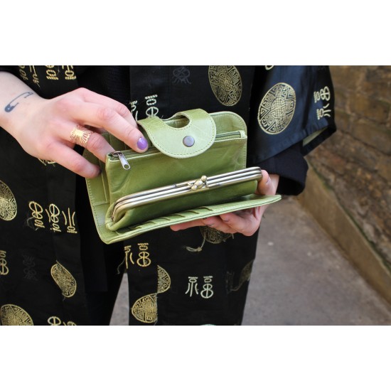 Big Fat Ex Large Wallet Apple Green Leather